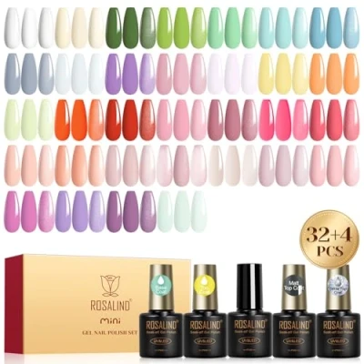 Image de ROSALIND Vernis Semi Permanent, 36PCS Blanc Jaune Vert Bleu Violet Orange Couleurs Gel Mini UV/LED Printemps D&#039;été à Ongles permanent Manucure Kit