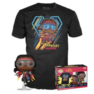 Image de Funko Pop! &amp; Tee: Black Panther Wakanda Forever Ironheart MK1 Brille dans Le Noir Extra Large (XL) T Shirt Vêtements avec Une Figurine en Vinyle à Collectionner Idée de Cadeau