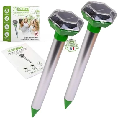Image de ISOTRONIC® Solaire Taupe Deterrer, dissuasif Efficace Contre Les Taupes, Souris, Fourmis, Rats, et Le Serpent Répulsif à Haute fréquence pour l&#039;extérieur Paquet de 2 pcs