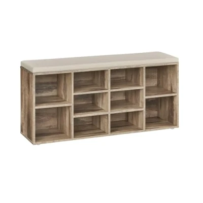 Image de VASAGLE Banc à Chaussures, de Rangement avec Coussin Rembourré, 10 Compartiments, Étagères Réglables, pour Salon, Couloir, 30 x 104 48 cm, Marron Camel LHS010K02
