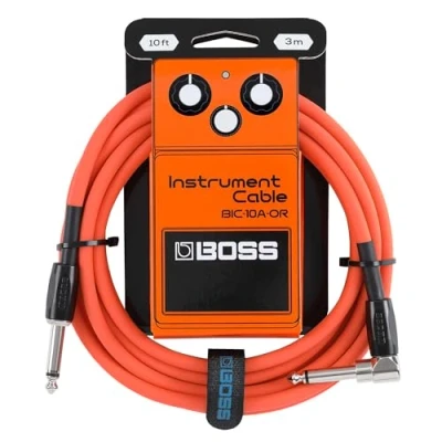 Image de BOSS Gamme BIC 10A Câbles d&#039;instrument Connecteurs jack 1/4 de pouce droit vers coudé Longueur 3 m haute qualité pour guitare, basse et autres Silencieux robustes Orange