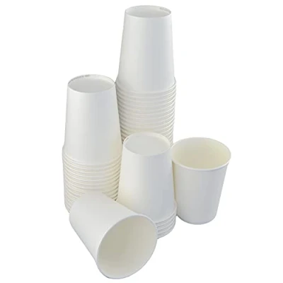 Image de Lot de 50 verres en papier blanc 8 oz (250 ml) hauteur 9 cm diamètre 7,5 CUP PAPER idéal pour les boissons chaudes comme chocolats, cafés, tisanes et capuchons