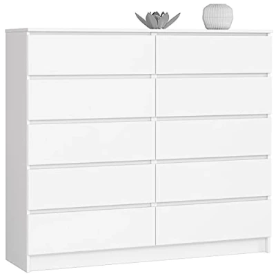 Image de AKORD Commode K 140 avec 10 (2 x 5) tiroirs Salon Rangement Meubles de L138 H121 P40 cm, Poids 75 kg Blanche