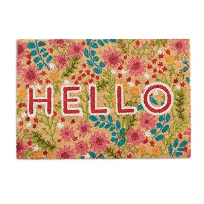 Image de Relaxdays Paillasson Coco, Inscription Hello &amp; Motif Floral, Tapis d’entrée intérieur extérieur, 40x60cm cm, coloré