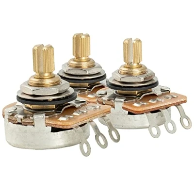 Image de Musiclily Pro A250K/B250K Inch Size Fine 24 Spline Split Shaft Potentiomètre Audio Axe/Linéaire Axe Tout en Laiton pour Guitare Electrique Basse (lot de 2A1B)