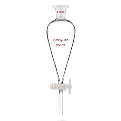 Image de stonylab 250ml Entonnoir Séparateur à Paroi épaisse en Verre Borosilicaté, Separatory Funnel avec Joints 24/29 et Robinet PTFE