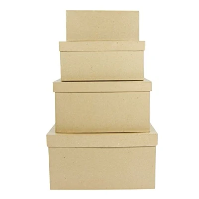 Image de Décopatch BTS906O Un lot de 4 supports en papier brun mâché, Boites rectangulaires (8x19x7 cm 11x22x10 14x25x13 et 17x28x15 cm)