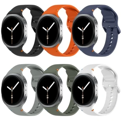 Image de TiMOVO 6 Pièces Bracelet de Sport pour Samsung Galaxy Watch 8 40mm 44mm/Galaxy Classic 46mm (2025), Remplacement en Silicone Souple Homme Femme, M/L
