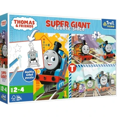 Image de Trefl Friends, Tomek 3en1 15 Très Grands Pièces, Coloriage, Jeu avec Les éléments de Colorier, Puzzle Héros Contes Fées Thomas et Ses Amis, pour Enfants 2 Ans, 42008, Taille Unique