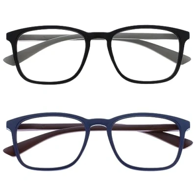 Image de OPULIZE Max Lunettes de Lecture 2 Paires Monture Large et Rectangulaire, Forme Classique Noir Bleu Mat Hommes Femmes Unisexe RR78 13 +2,50