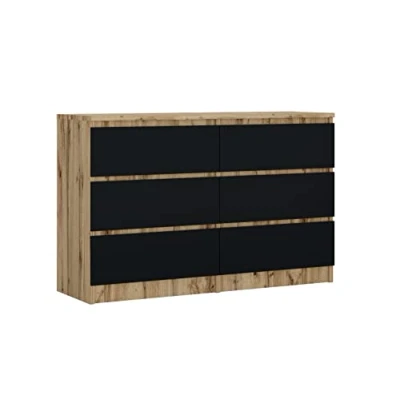 Image de 3E 3xE living.com Commode 6 tiroirs, avec tiroirs chêne wotan &amp; Noir, L : 120 cm, H 79 P 39 cm