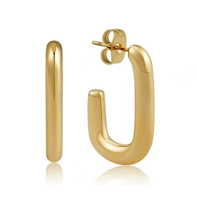 Image de Créoles carrées en acier fin pour femmes Boucles d&#039;oreilles rectangulaires imperméables or ou argent I avec dorure 18K (Or)