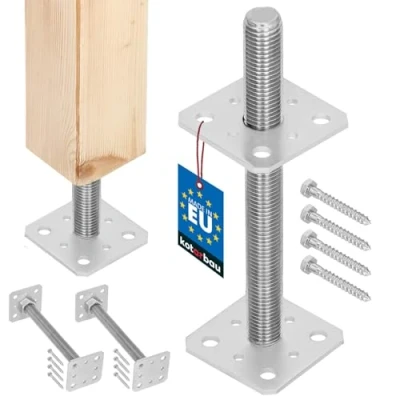 Image de Support de poteau set 2 pieds renforcé et réglable pour bois filetage M24 mm 80 x 250 KOTARBAU