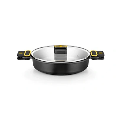 Image de Bra Daily Pro Faitout Bas en Aluminium Coulé, Revêtement Antiadhésif sans Pfoa, Tous Feux Dont Induction, 32 cm, Noir/Jaune