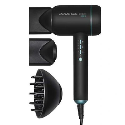 Image de Cecotec Sèche cheveux ionique Bamba IoniCare 6000 Rockstar Ice. Moteur numérique, puissance 2000 W, avec écran LCD, ion réel, 5 réglages de température, fonction air frais.