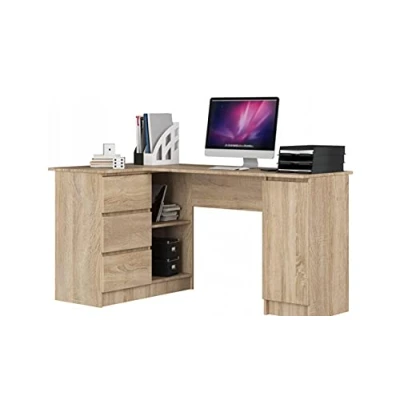 Image de BDW Bureau d&#039;angle en chêne Sonoma avec 3 tiroirs à gauche et 4 étagères, beaucoup d&#039;espace pour étendre la chambre d&#039;adolescent, les bureaux ateliers