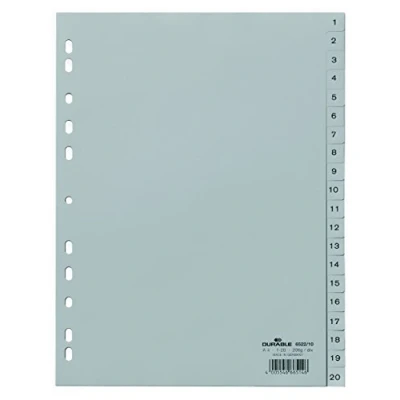 Image de DURABLE 652210 Divisorio con tasti prestampati 1 20, f.to A4 verticale, 20 tasti, foratura universale, grigio, Pezzi