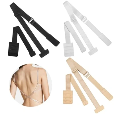 Image de 6 PièCes Extension de Soutien Gorge, Prolongateur Convertisseur Dos Nu Bas, 1 RangéEs, 2 Crochets, Rallonges Fermeture Attache Gorge Noir, Blanc, Teint peau