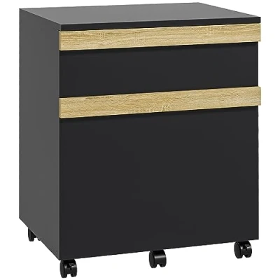 Image de Vinsetto Caisson de Bureau à roulettes Meuble Rangement Mobile avec 2 tiroirs coulissants trieur dossiers 48 x 40 59,5 cm Noir