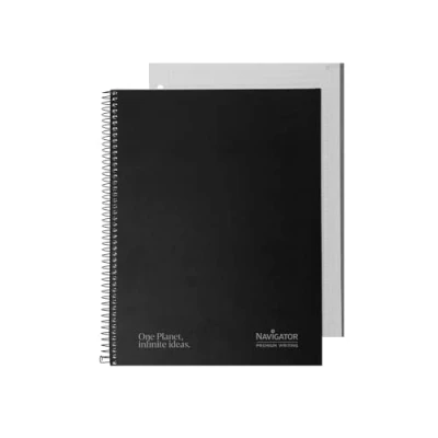 Image de Navigator Cahier a4 + quadrillé 5 x Couvercle extrudé Noir Bord couleur Papier 80 g feuilles microperforées 4 trous Spirale Fermeture Coil Lock de qualité Premium Writing