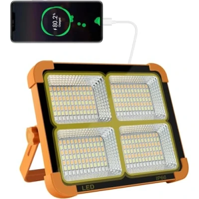 Image de 100W Projecteur LED Rechargeable 10000LM, Lumière de Travail Lanterne Portable avec Panneau Solaire, 16500mAh USB Lampe Rechargeable, pour Camping, Chantier, Garage, Atelier