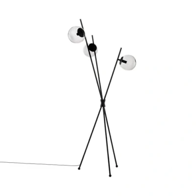 Image de Lucande lampadaire Sotiana (Antique, Classic) en Gris Verre e. a. pour salon &amp; Salle à manger (à 3 lampes, E14), lampe sur pied design, pied, de éclairage
