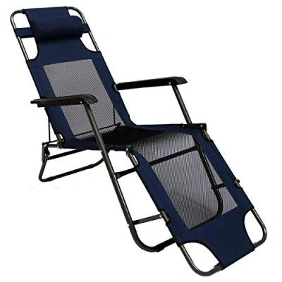 Image de AMANKA Chaise Longue Pliable pour Camping et Jardin Transat Inclinables avec Repose tête Couleur Bleu foncé Structure en Acier Poids Max. supporté 100 kg 178cm