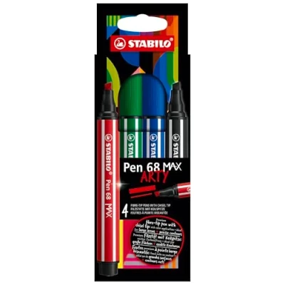 Image de Feutre dessin STABILO Pen 68 MAX Etui carton de 4 Feutres Coloriage Pointe Large, Gamme ARTY