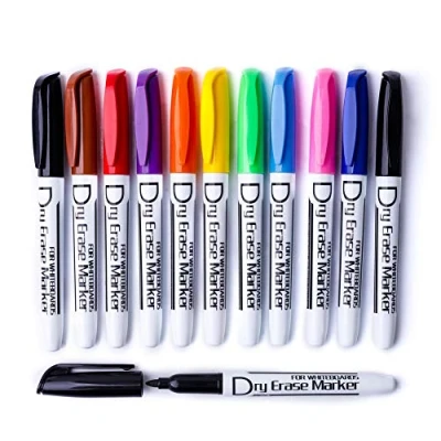 Image de Dry Erase Markers Low Odor Fine Whiteboard Thin Box of 12, 10 Colors