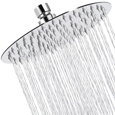 Image de Pommes de Douche Tete Inox Pommeau Ronde 20CM, Pluie Universelle Filetage 1/2 Pouce, Rotatif 360 Facile à Installer et Nettoyer
