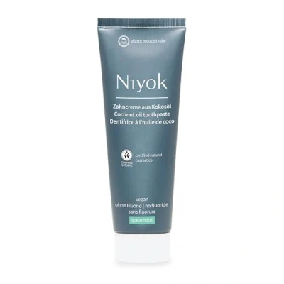 Image de Niyok® Dentifrice naturel à l&#039;huile de coco bio « Spearmint » (75 ml) pour des dents blanches Soin intensif et fraîcheur Protège les gencives Sans fluorure végétalien