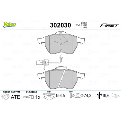 Image de VALEO 302030 Jeu de plaquettes frein FIRST Essieu avant contact signal d&#039;usure inclus sans tôle anti bruit VOLKSWAGEN: TRANSPORTER 4 Bus