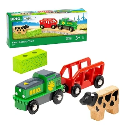 Image de Brio World Train de la Ferme à Pile électrique Wagon, Chargement aimanté et Vache Inclus pour Circuit en Bois Jouet Mixte partir 3 Ans 36018