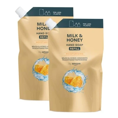 Image de by Amazon Savon pour les mains Lait et miel (recharge), 2 x 1 000 ml