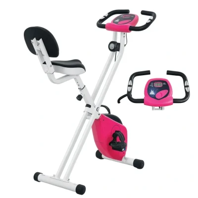 Image de HOMCOM Vélo d&#039;appartement pliable Collaboration Aosom.fr x FFHandball 8 niveaux de résistance magnétique avec dossier selle réglable écran LCD multifonction capteur fréquence cardiaque rose