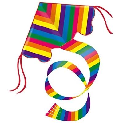 Image de Paul Günther 1159 cerf volant à une corde Rainbow, aux couleurs vives avec queue de 1,5 m long, poignée d&#039;enroulement et corde, taille env. 98 x 54 cm