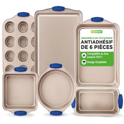 Image de NutriChef moules à pâtisserie Set de 6 Antiadhésif en acier au carbone sans PTFE,Adaptés four jusqu&#039;à 230C,Pour Pizza, Pain, muffins, rôtissoire, ronds/carrés et plaque biscuits