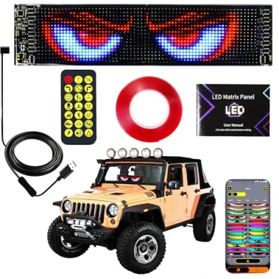 Image de Looklight yeux de voiture LED, pour voiture, affichage LED programmable, panneau néon personnalisé, éclairage intérieur Bluetooth USB camion, texte, graffiti, application intelligente (37,4