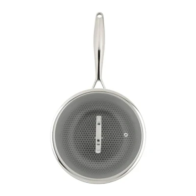 Image de Sitram 715060 Wok en Acier Inoxydable Triply Ø 24 H 8,5 cm Revêtement Nid d&#039;Abeille Anti Adhésif et rayures, sans PFOA Couvercle Verre Tous Feux dont Induction