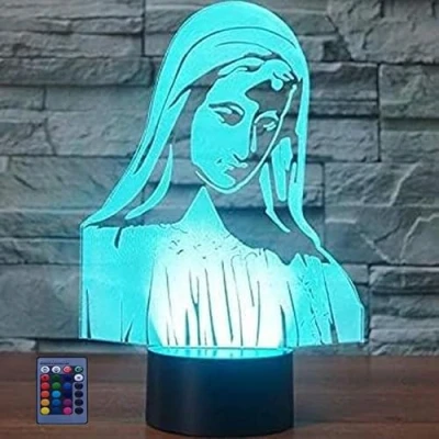Image de HPBN8 Ltd Créatif 3D Vierge marie Nuit Lampe Art Déco Lumières LED Décoration Lampes Télécommande 7/16 Couleurs Change Veilleuse USB Powered Enfants Cadeau Anniversaire Noël Cadeaux