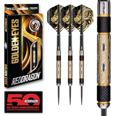 Image de RED DRAGON Golden Eyes: 24g Fléchettes Pointes Acier avec Ailettes et Tiges de Flechettes