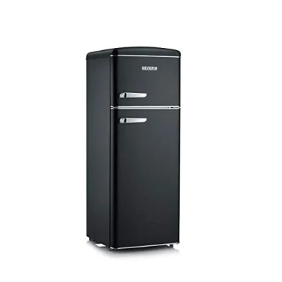 Image de SEVERIN Réfrigérateur Congélateur 2 portes, Pose libre, Longueur 55cm, 206L, Classe E, Veggibox incluse, Rétro, Noir mat, RKG 8932