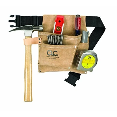 Image de Custom Leathercraft IP489X Sac à outils en daim et ceinture tissée polyester, 3 poches, marron clair