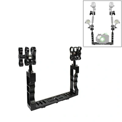 Image de Puluz Stabilisateur de lumière vidéo sous Marine à Double poignée en Alliage d&#039;aluminium avec Pince Boule pour boîtiers caméra