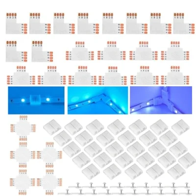 Image de ENQIMAOYI Lot de 45 Connecteurs bande LED pour lumineuse 4 broches 8 mm sans soudure en forme T, L et X lumière RVB 2835 3528