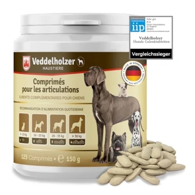 Image de Veddelholzer LAURÉAT DE COMPARAISON Produits 2024 comprimés Anti arthrose Chien articulations pour Chiens avec Moule aux orles Vertes MSM &amp; Griffe du Diable, glucosamine collagène 125