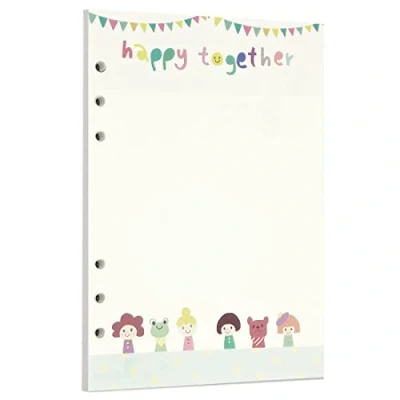Image de Zelten Recharge de papier perforé multicolore 45 feuilles 90 pages Pour reliure à 6 trous Journal intime rechargeable (A5, Happy Blank)