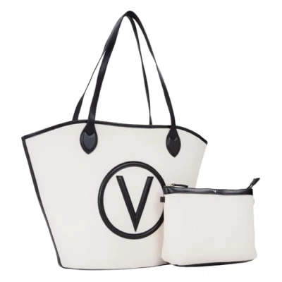 Image de Sac shopper VALENTINO Covent Shopping Crème et noir 100% coton Dimensions 49x36 cm