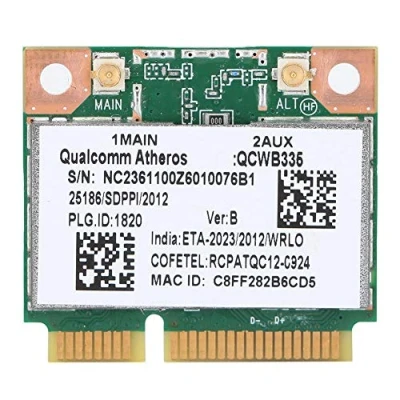 Image de ASHATA Carte réseau, pour Qualcomm Atheros AR9565 QCWB335 150M Mini PCI E Bluetooth réseau Universelle sans Fil, 2,4 G HP/Dell/, etc.