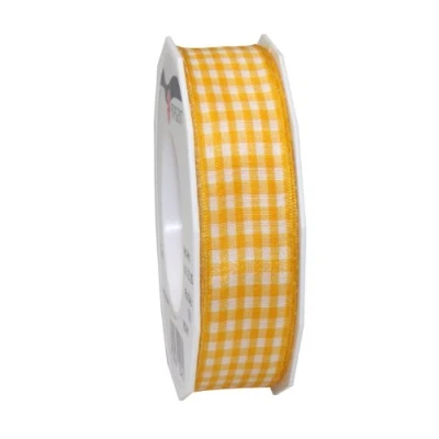Image de PRÄSENT Ruban de Taffetas Vichy à Carreaux Jaune/Blanc 25 mm x 20 m